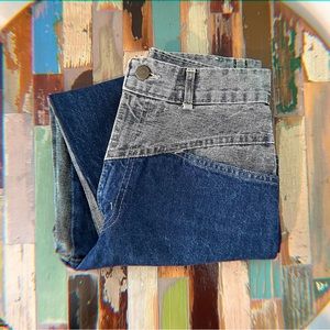 80s Acid Washed Two Toned Panel Denim Jeans